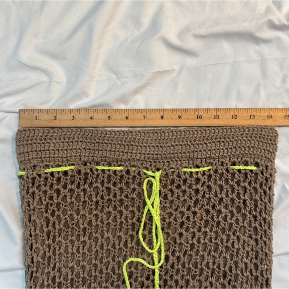 Umgee Tan Crochet Boho Fairy Skirt with Asymmetrical Hi Low Hem - Picture 4 of 5